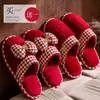 Pantuflas de Algodón para Boda de Invierno Rojo Festivo Par Nuevo Lazo Pantuflas Cálidas para Boda para Recién Casados