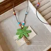 Collar Hecho a Mano con Cuentas de Árbol de Coco Color Dopamina para Mujer, Accesorio Colgante Largo para Cadena de Suéter Estilo Vacaciones en la Playa
