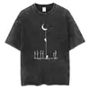 Camiseta Masculina de Algodão Puro Pesado Manga Curta Estilo Retro Americano, Casual de Verão Solta Tendência Oversize Lavada Vintage