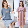 Camisola de verão feminina de manga curta, estilo coreano, plus size, solta e fofa, comprimento médio, pode ser usada fora de casa, pijama casual, roupa de casa