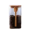 Frascos Cuadrados de Vidrio para Venta al por Mayor Transfronteriza con Tapas de Bambú, Botellas de Vidrio Selladas para Almacenamiento, Frascos para Almacenar Snacks y Granos, Frascos para Almacenar Té