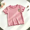 Camiseta de manga corta para niña, estilo nuevo de verano, seda de hielo, camiseta básica de manga corta para niños con ribete de encaje, top elegante para bebés niñas