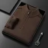 Suéter de lana con forro polar grueso para hombre, media cremallera, cuello medio alto, tejido cálido, suéter de alta calidad para hombres de mediana edad