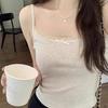 Verano 2025 Estilo Suave Encaje Tirantes Top Corto Elástico con Empalme de Lazo Dulce Chaleco Bm Blanco para Mujer