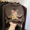 Nova blusa de manga comprida com gola alta para meninas, top infantil simples e versátil, camiseta de fleece para meninas, casual de manga comprida