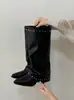 Botas Western Altas Retro para Mujer 2026 Otoño Punta Puntiaguda Talla Grande Remache Metálico Leggings Plisados Botas Largas Diarias