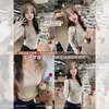 Elegante y hermoso top de punto blanco con encaje francés, escote en V y manga larga para mujer, camisa base única y versátil de corte ajustado para otoño