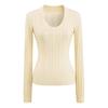 Suéter de manga larga con cuello en U, estilo europeo y americano, con base ajustada y sexy para mujer, con cintura ajustada y base de deseo puro.