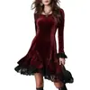 Site Independente da Amazon 2025 Moda Nova Cruzada Europeia e Americana Outono e Inverno Vestido de Renda Patchwork Estilo Francês para Mulheres
