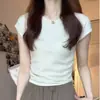 Camiseta Corta Popular de Verano Nueva para Mujer de Douyin, Camiseta de un Solo Hombro, Top Corto Fresco de Manga Corta para Mujer que Define la Cintura