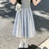 Traje de Falda a Cuadros de Manga Corta para Niñas 2026 Nuevo Verano Muñeca de Dibujos Animados para Niños Cuello de Muñeca Camiseta Falda Media Estilo Dulce 8