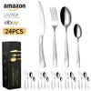 Amazon juego de 24/40 piezas estrella de diamante cubertería de acero inoxidable cuchillo, tenedor y cuchara juego para 6 personas cubertería occidental cuchillo para bistec, tenedor y cuchara
