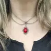 Novo colar gótico de cristal rubi para comércio exterior transfronteiriço, corrente dupla de prata antiga, colar de vampiro feminino