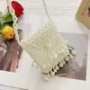 Bolsa de Monedero Mini Tejida con Borla y Perlas Artificiales Estilo Fresco y Dulce Bolso de Hombro Cruzado Estilo Bosque de Hadas