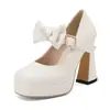 Zapatos de Mujer Estilo Nuevo 2026 Wish con Correas de Moño, Zapatos de una Sola Correa Mary Jane, Tacones Altos Gruesos, Tallas Grandes 40-45