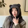 Balaclava feminina para outono e inverno, quente e protege as orelhas, faz o rosto parecer menor, gorro de lã tricotado fofo com cachecol integrado