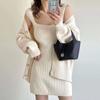 Outono e inverno novo suéter feminino elegante estilo Chanel cardigan de malha de alta qualidade vestido tipo sling terno de duas peças
