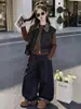 Conjunto de Chaleco de Mezclilla para Niñas Otoño 2026 Nuevo Estilo Coreano Camiseta de Manga Larga con Solapa Pantalones de Pierna Ancha Conjunto de Tres Piezas Moderno Genial