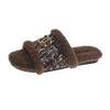 Chinelos Peludos para Mulheres 2025 Outono Nova Moda Casual Versátil para Exterior Slip-On Preguiçosos Chinelos de Algodão