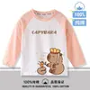 Camiseta de manga larga para niña, nuevo modelo primavera y otoño 2026, camiseta básica de otoño para niños, top con estampado de capibara para niños mayores 7
