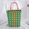 Bolsa de Verão Xadrez Tecida à Mão Bolsa Estudante Viagem Praia Férias Moda Dopamina Bolsa Versátil