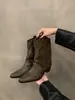 Primer Encuentro Ji Chun Gen Jian Tou Botas Vaqueras Occidentales Botas para Mujer 2026 Nuevo Estilo Botines Cortos Ajustados Botas de Media Temporada Marrón