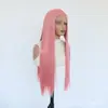 Venta directa del fabricante: peluca de encaje rosa 13*4 frontal de encaje cabello largo lacio peluca de fibra sintética de alta temperatura