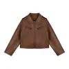 Amybaby Top para Niñas Otoño 2024 Nuevo Coreano Holgado Versátil Solapa Cremallera Chaqueta Chaqueta de Cuero