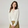 Suéter Clásico de Cachemira con Cuello Henley y Canalé Vertical para Mujer, Top de Capa Interior, Elegante Suéter Pulóver de Manga Larga, Ropa de Otoño/Invierno para Mujer