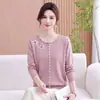 Blusa de Tricô Estilo Novo de Outono da Mamãe Suéter Elegante para Mulheres de Meia-Idade e Idosas Camada Base Fashion e Rejuvenescedora para Outono e Inverno