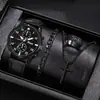 2026 Moda de Venta Caliente Transfronteriza Reloj de Correa de Cuero Decorativo Hombres Falso Doble Ojo Negocios Reloj de Cuarzo Conjunto de Joyería Cruzada