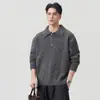 Suéter de Punto con Cuello Polo para Hombre Anyang, Mezcla de Lana, Corte Holgado, Top de Punto Estilo Old Money, Transfronterizo