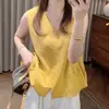 Verão 2026 Novo Estilo Coreano Emagrecedor Babado Decote V Fashionável Manga Curta de Botão Único Blusa Tendência