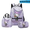 Mochila Escolar para Estudante Kuromi Sanrio Impressa Novo Produto 3D, Lancheira, Estojo, Conjunto de Três Peças