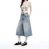 YECHUAN# Capris de Mezclilla Estilo Retro Americano para Mujer Petite Estilo Nuevo Lavados Desgastados Cintura Alta Rectos Pantalones de 7 Puntos