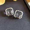 ¡Fresco y Lujoso~ Aretes Cuadrados de Cristal Aguja de Plata y Perforaciones, Aretes de Estilo de Lujo Ligero de Gama Alta, Accesorios para Orejas Modernos y Versátiles