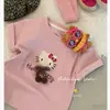Camiseta de Manga Curta Nova Estilo Verão para Meninas Estilo Coreano Desenho Animado Manga Curta Casual Versátil Top de Manga Curta Moda Infantil Estampada