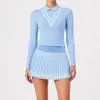 Traje Deportivo Nuevo Transfronterizo para Mujer Falso de Dos Piezas Camisa Polo de Manga Larga Secado Rápido Correr Fitness Falda Media Traje de Tenis