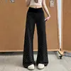 Pantalones acampanados de lunares de algodón puro de alta elasticidad para maternidad para mujer, estilo fino de verano, talla grande, cintura alta, adelgazantes, holgados, pantalones deportivos de yoga para mujer