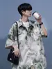 Camisa de Manga Corta Tie-Dye para Hombre, Camisa Floral de Seda Helada de Verano para Playa, Chaqueta de Marca Trendy Holgada Talla Grande, Manga Tres Cuartos para Playa