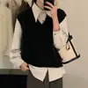 Chaleco de punto con cuello en V para mujer, nuevo estilo otoño/invierno, corte holgado y relajado, perfecto para superponer, se puede usar como prenda exterior o como suéter de capa base