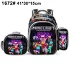 Set de tres piezas de mochila escolar transfronteriza, lonchera, estuche, mochila de 16 pulgadas de Minecraft para estudiante de primaria, mochila escolar de dibujos animados con carcasa dura 3D