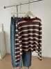 Camiseta de manga larga a rayas con bloques de color retro estilo coreano para mujer, otoño 2026, jersey casual de cuello redondo, top 100% algodón, nuevo