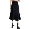 Saia Midi Preta Cauda de Peixe para Mulheres Primavera e Outono Nova Tamanho Grande Figura em Pera Cintura Alta Slim Suit Saia Evasê