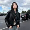 Heartbeat RadioNova Jaqueta Feminina de Couro Genuíno, Casaco de Pele de Ovelha Oleado e Encerado, Estilo Couro Torcido, Gola Alta, Jaqueta Curta Casual