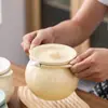 Jarra de Cerámica para Manteca, Tanque de Aceite Doméstico Resistente a Altas Temperaturas con Tanque de Filtro, Tanque de Almacenamiento de Aceite con Tapa, Utensilios de Cocina, Taza para Estofado