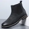 Botines Chelsea para Hombre Botines Vaqueros Retro Botines de Tobillo Estilo Británico Casual de Negocios Zapatos de Cuero de Caña Alta Resistentes al Desgaste Talla Grande