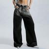 Jeans Retro Americanos con Cintura Cepillada y Degradado, Diseño Versátil y Moderno, Pantalones Rectos de Pierna Ancha para Mujer