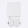 Amazon Novo Boné de Lã Tricô com Orelhas de Urso Fofo Conjunto de Chapéu e Luvas Quentes Outono Inverno Feminino