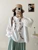 Roupas Outono e Inverno 2025 Fio Duplo Bordado Flor Gola Alta Cardigan Feminino Camisa Manga Longa Camisa Atacado